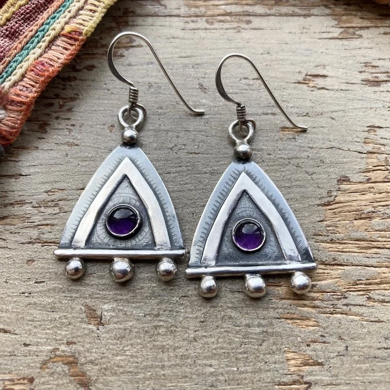 funky vintage sterling silver earrings with amethyst 1 .jpeg