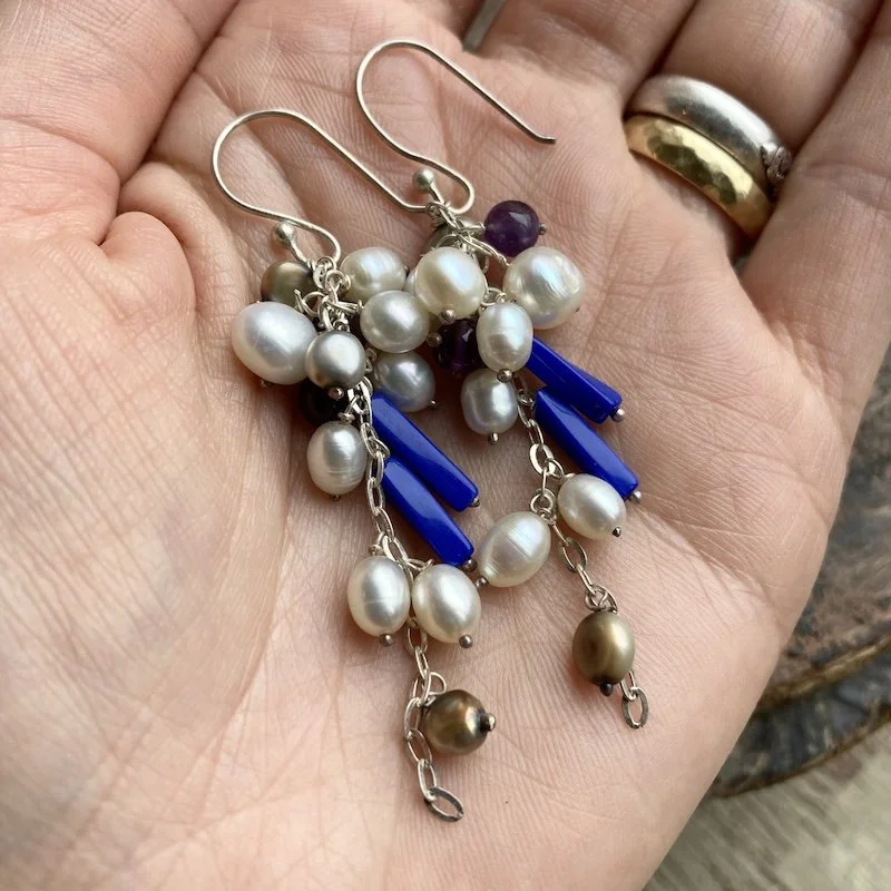 sterling silver dangly pearl and bead earrings 3.jpeg