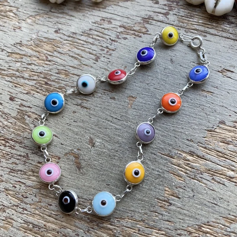 sterling silver and glass rainbow evil eye bracelet 3.jpeg