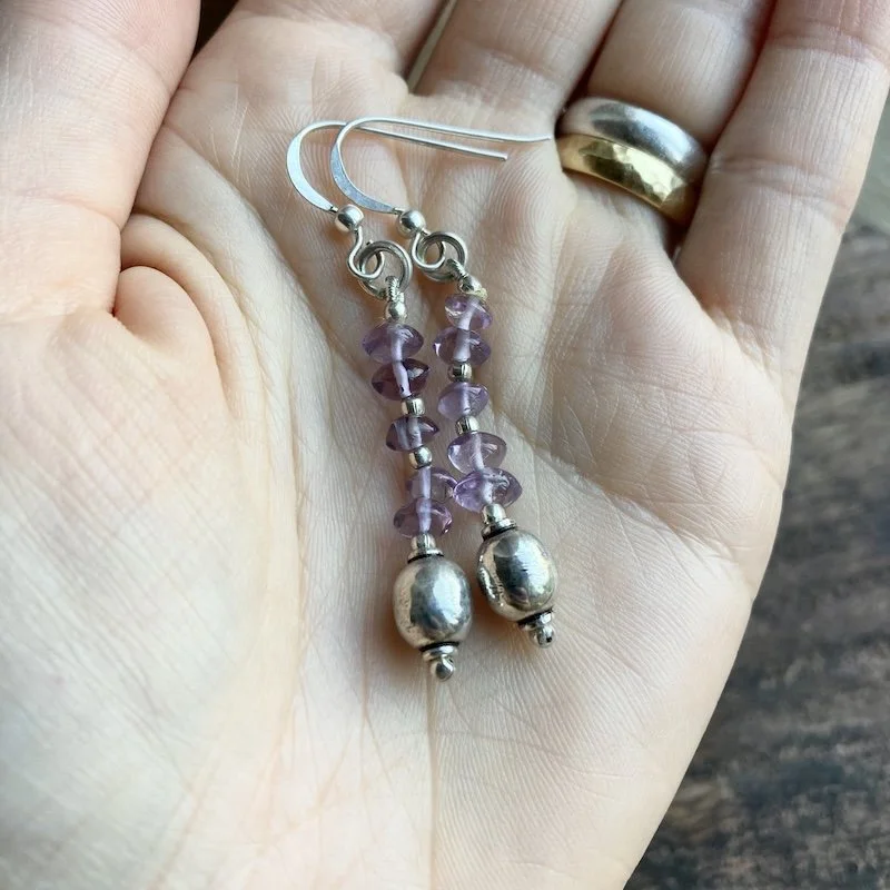 sterling silver amethyst beaded dangly earrings 2.jpeg