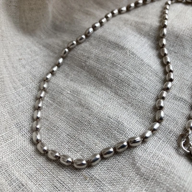Amazing Vintage Sterling Silver Beaded Chain Necklace
