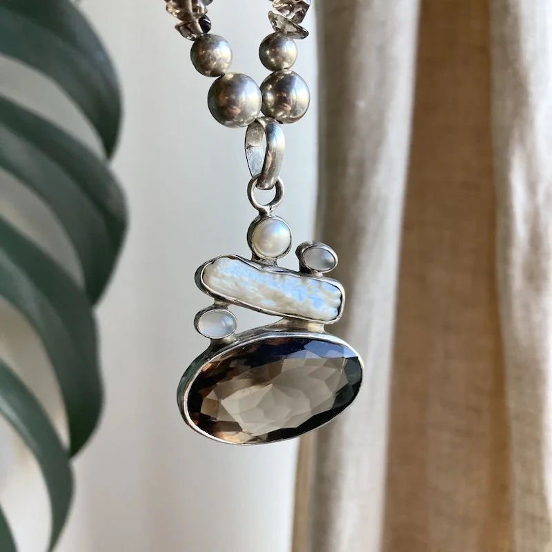 Beautiful Sterling Silver Smoky Quartz Crystal Necklace