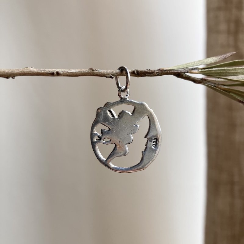 Whimsical Sterling Silver Fairy and Moon Pendant