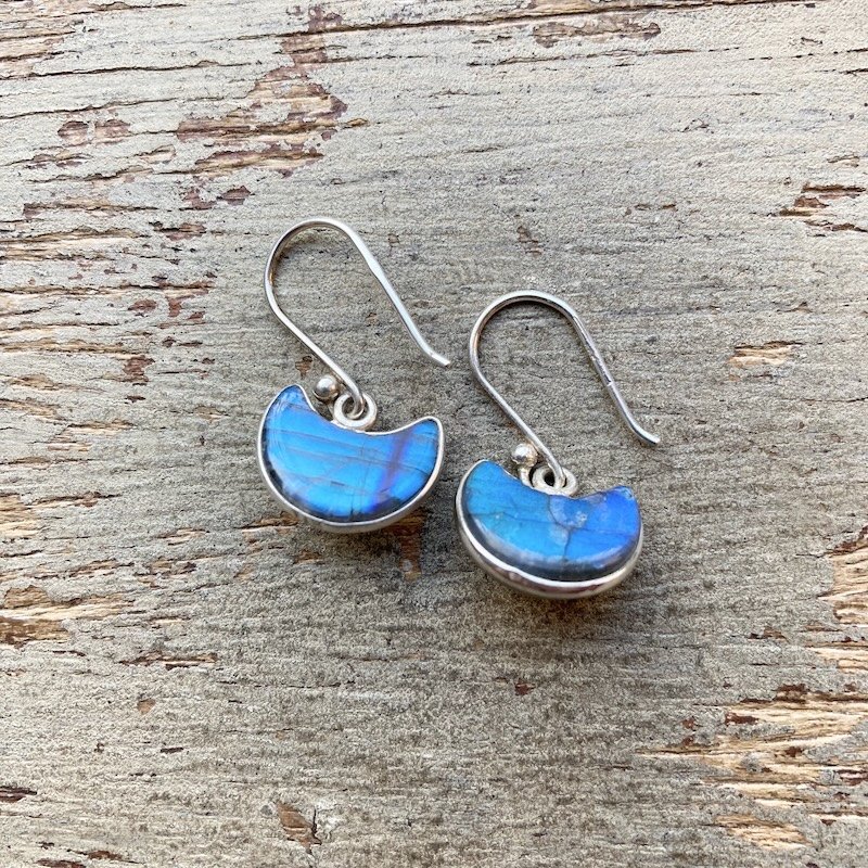 Dreamy Sterling Silver Labradorite Moon Earrings