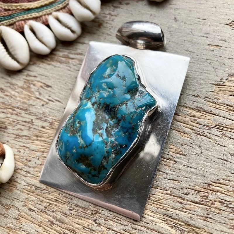 solid silver chunky natural turquoise nugget pendant 3.jpeg