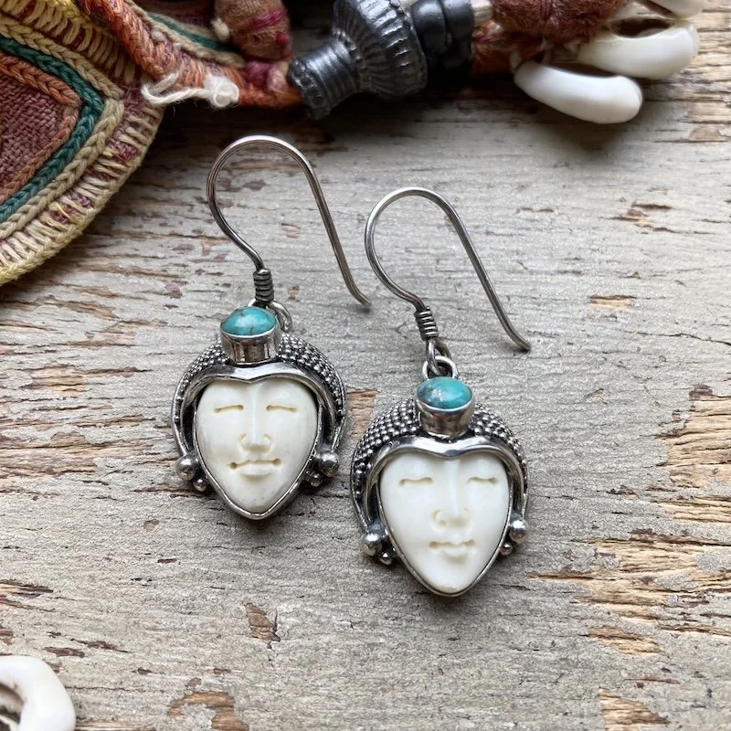 sterling silver and turquoise Balinese goddess earrings 1.jpeg