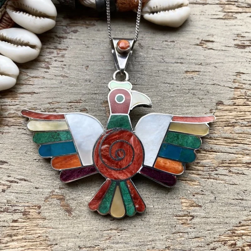 Peruvian 950 silver inlaid rainbow bird necklace 1.jpeg