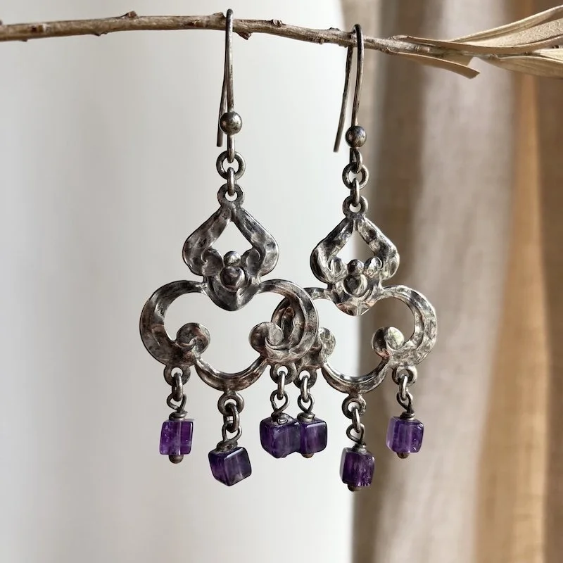 bohemian sterling silver earrinsg with amethyst beads 1.jpeg