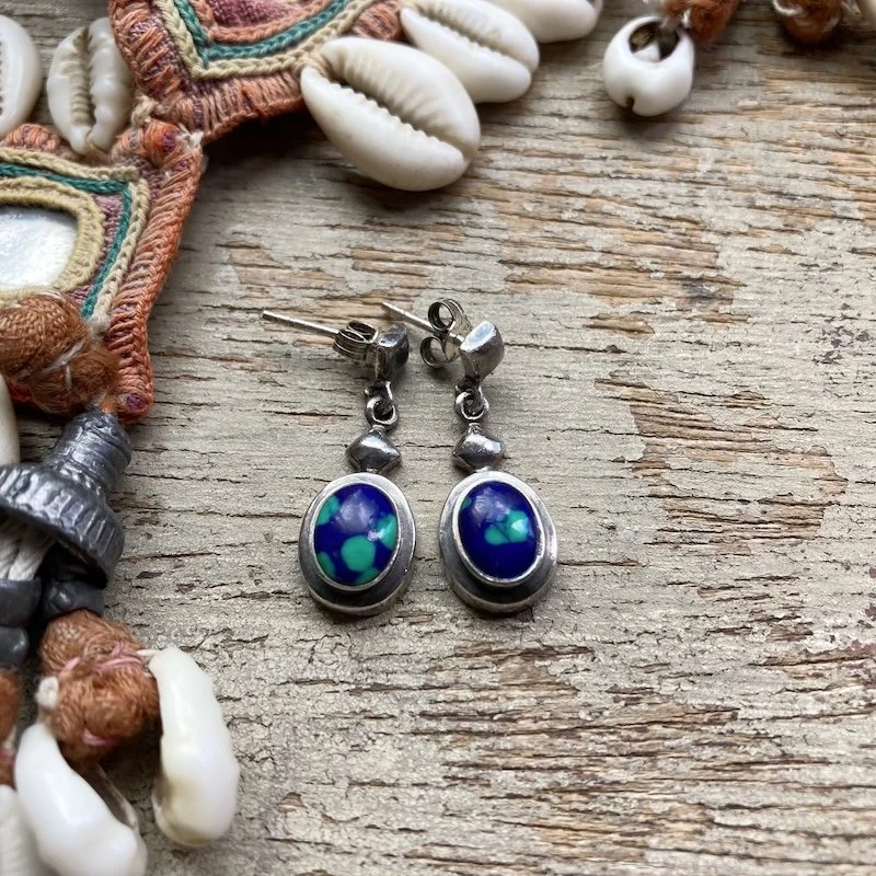 vintage sterling silver azurite-malachite earrings 1.jpeg