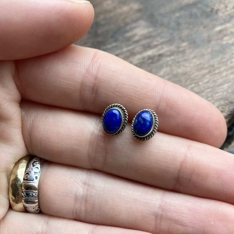 Lovely Vintage Sterling Silver Lapis Lazuli Earrings