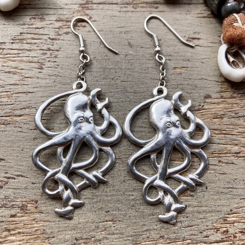 Incredible Vintage Solid Silver Octopus Earrings