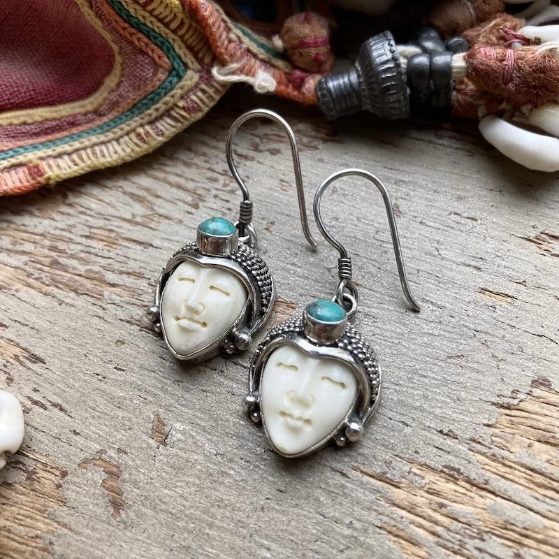sterling silver and turquoise Balinese goddess earrings 2.jpeg