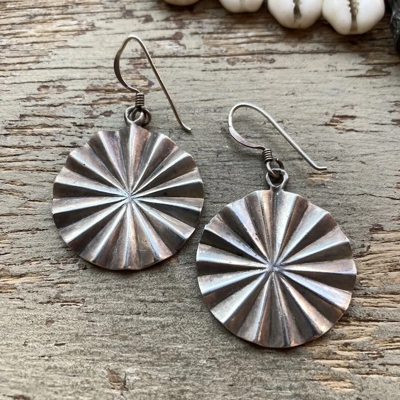 Funky Vintage Solid Silver Disc Earrings