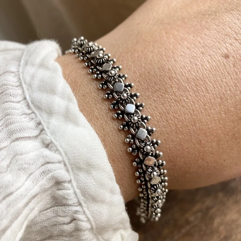 Beautiful Indian Ornate Sterling Silver Bracelet