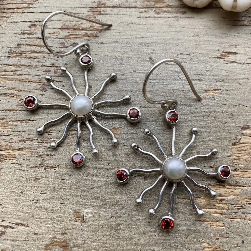 Magical Sterling Silver Pearl and Garnet Earrings