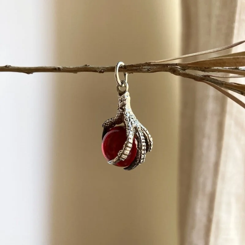 Magical Vintage Sterling Silver Claw and Orb Pendant
