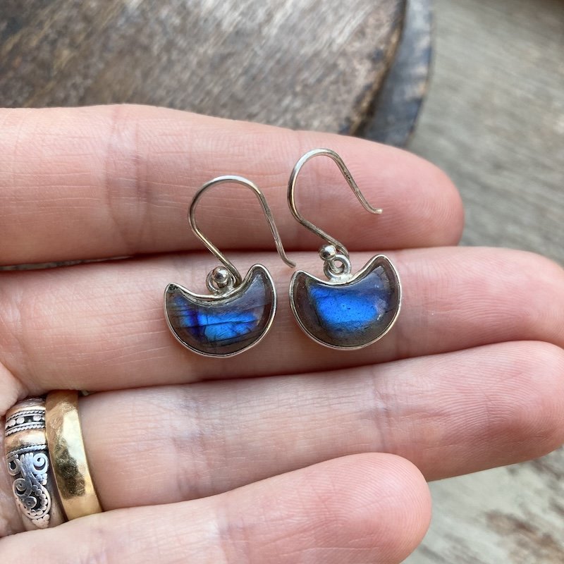 Dreamy Sterling Silver Labradorite Moon Earrings