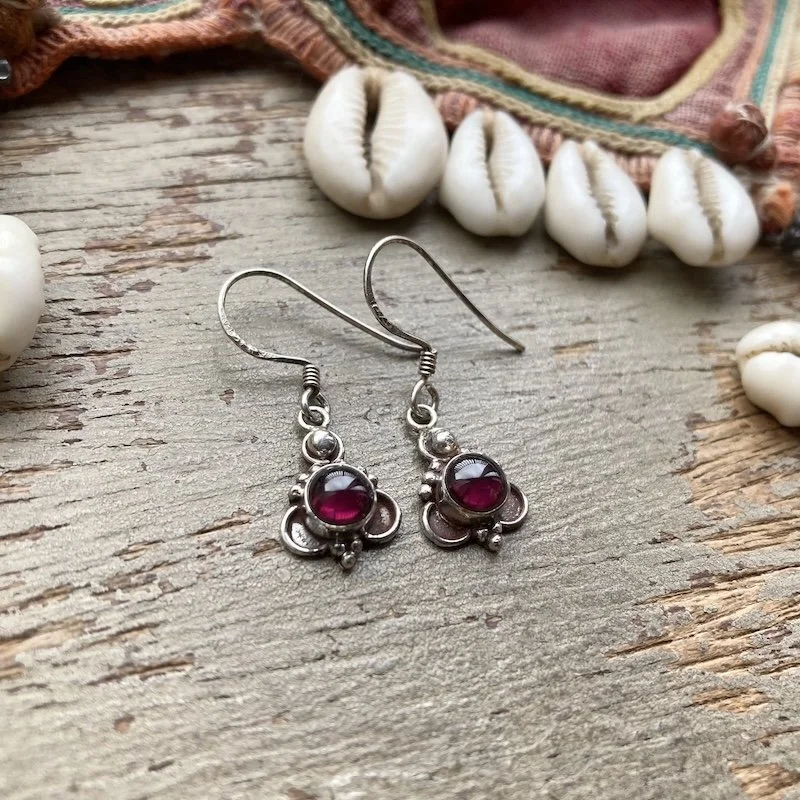 Cute Sterling Silver and Garnet Earrings
