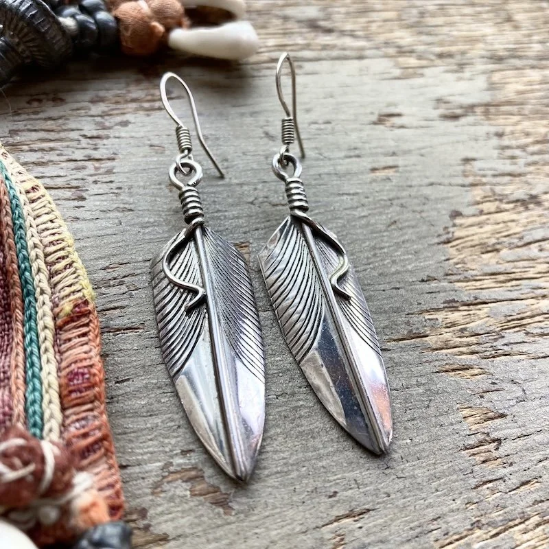 vintage Chris Charley Navajo sterling silver feather earrings 2.jpeg