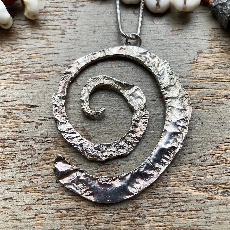 Amazing Handmade Textured Solid Silver Spiral Necklace