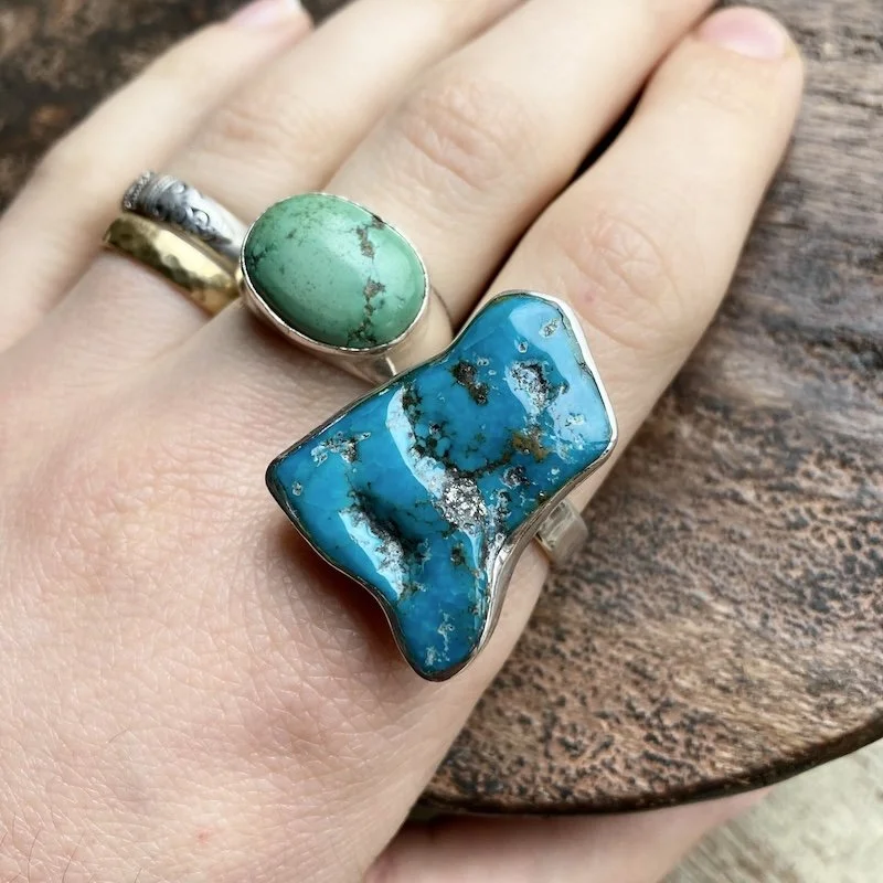 solid silver chunky natural turquoise nugget ring 5.jpeg