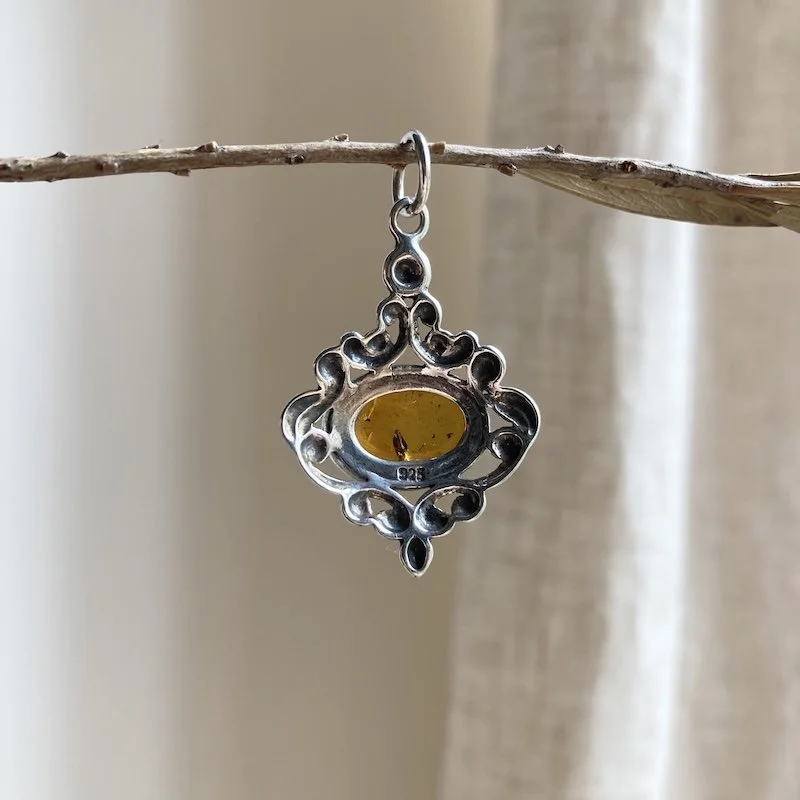 vintage ornate sterling silver and amber pendant 2.jpeg