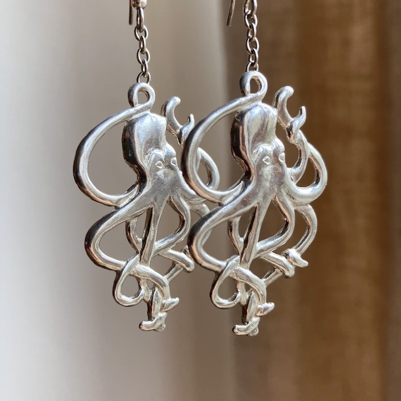 Incredible Vintage Solid Silver Octopus Earrings