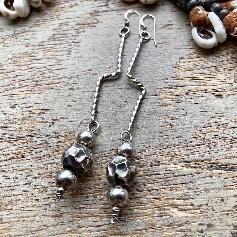 Amazing Vintage Funky Sterling Silver Dangly Earrings