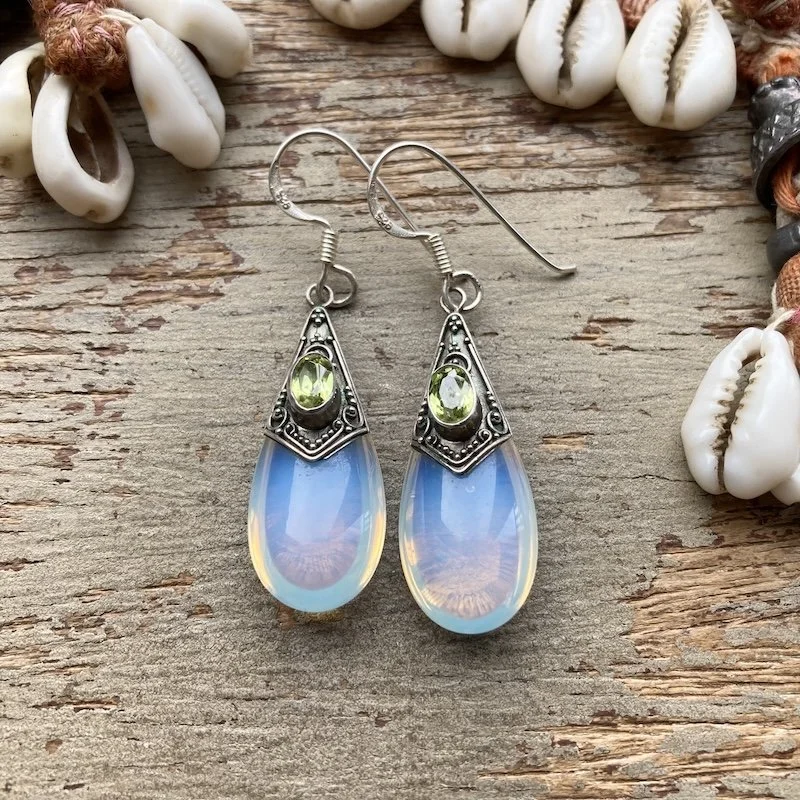 Dreamy Sterling Silver Opalescent Glass Droplet Earrings