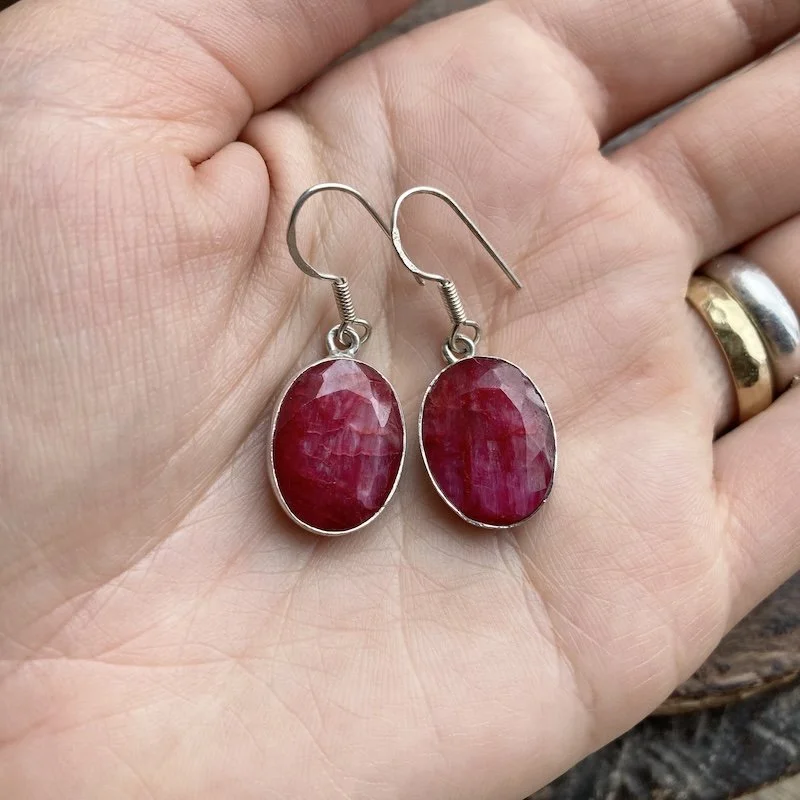 Beautiful Simple Sterling Silver Ruby Earrings
