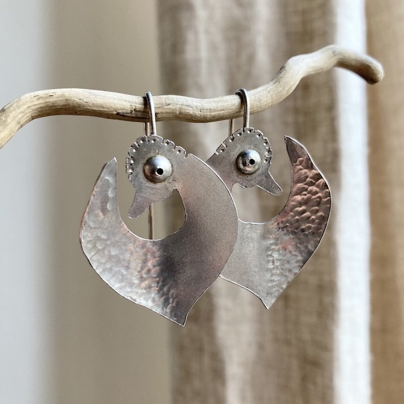 Funky Handmade Sterling Silver Bird Earrings