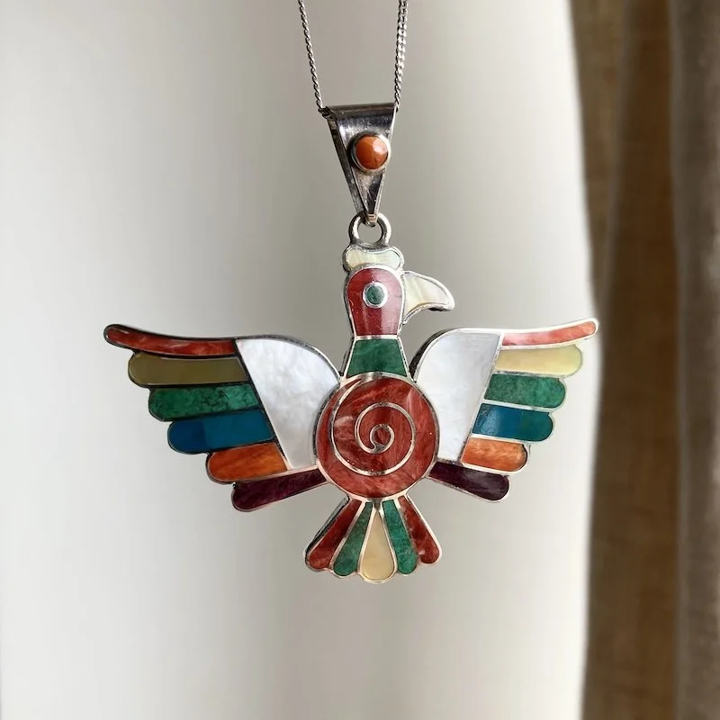 Peruvian 950 silver inlaid rainbow bird necklace 4.jpeg