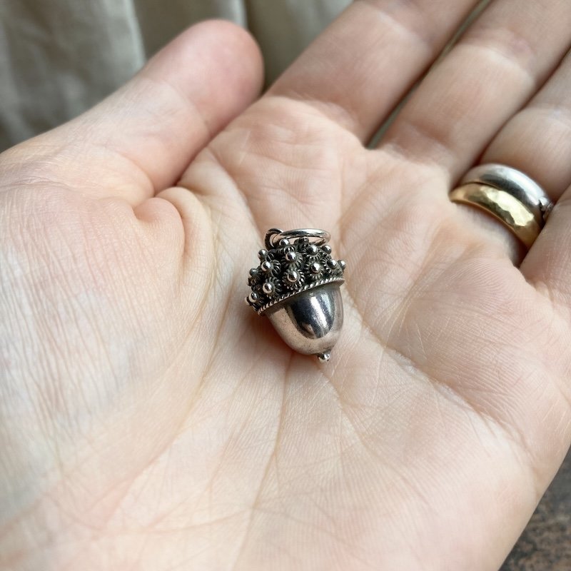 Cute Vintage Sterling Silver Acorn Pendant