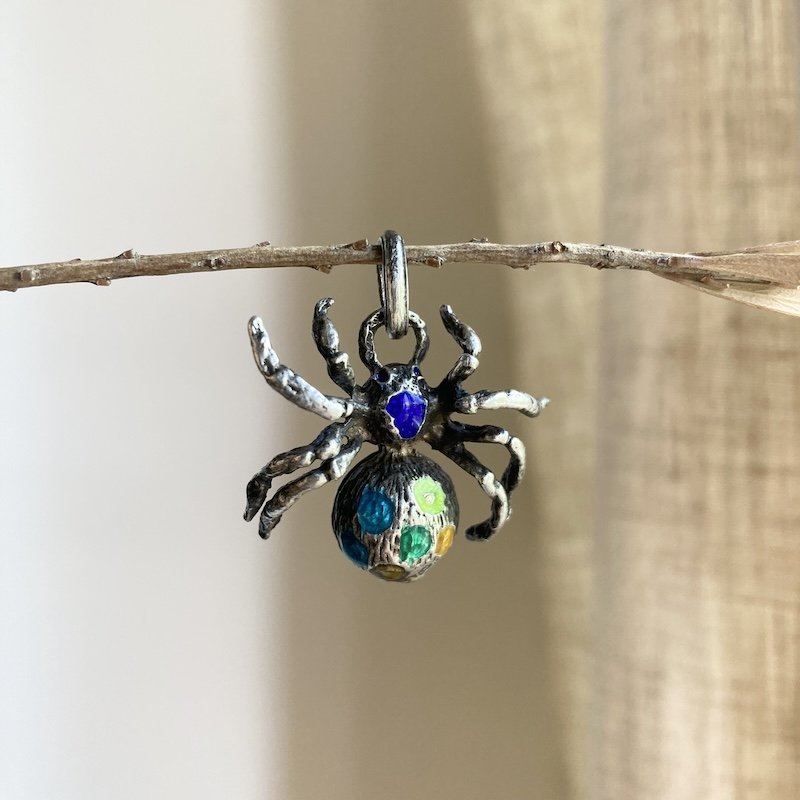 vintage solid sterling silver and enamel spider pendant 1.jpeg