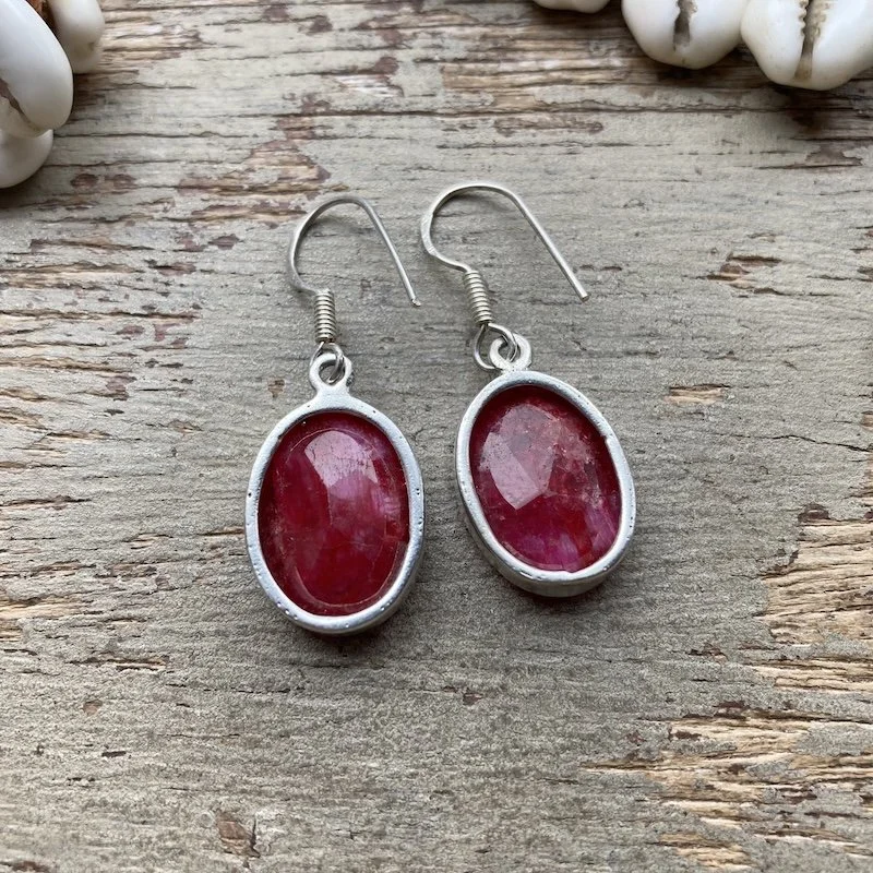 Beautiful Simple Sterling Silver Ruby Earrings
