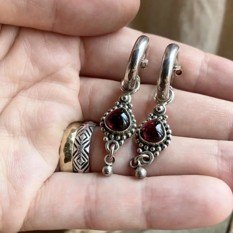 Indian sterling silver dangly garnet hoops 2.jpeg