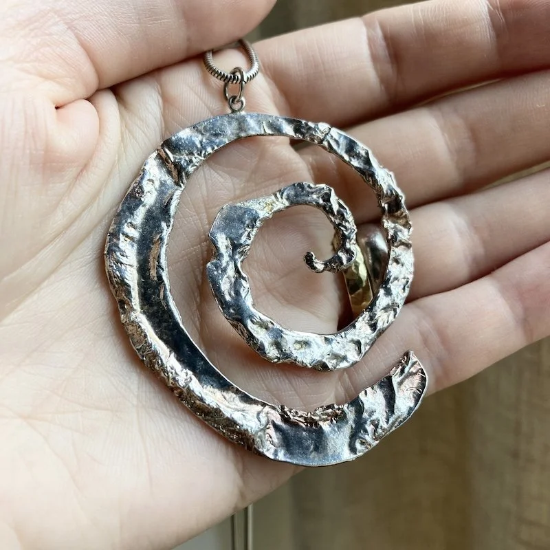 Amazing Handmade Textured Solid Silver Spiral Necklace