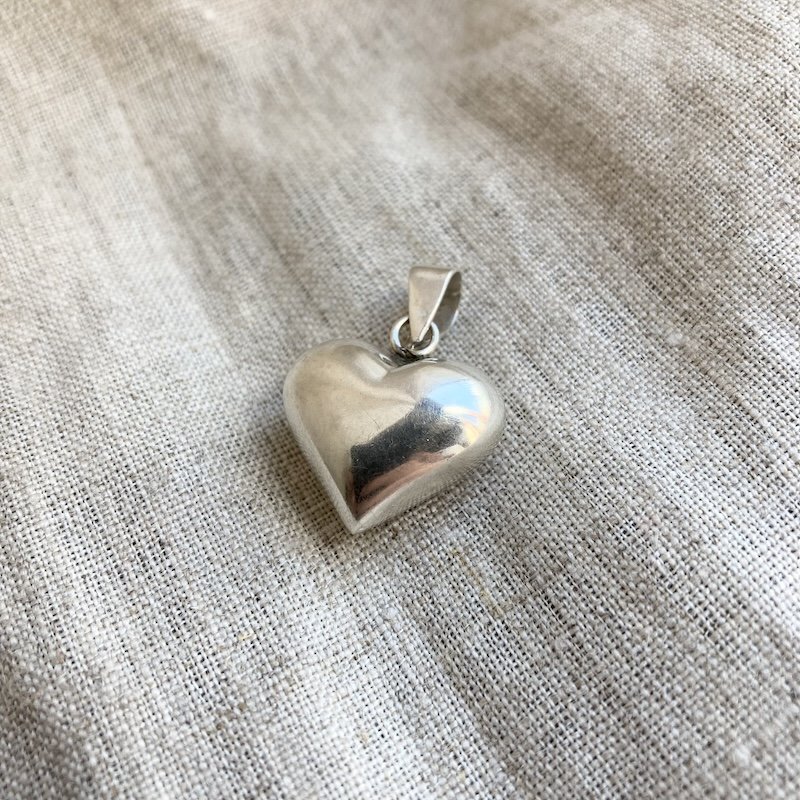 Pretty Vintage Sterling Silver Puffy Heart Pendant