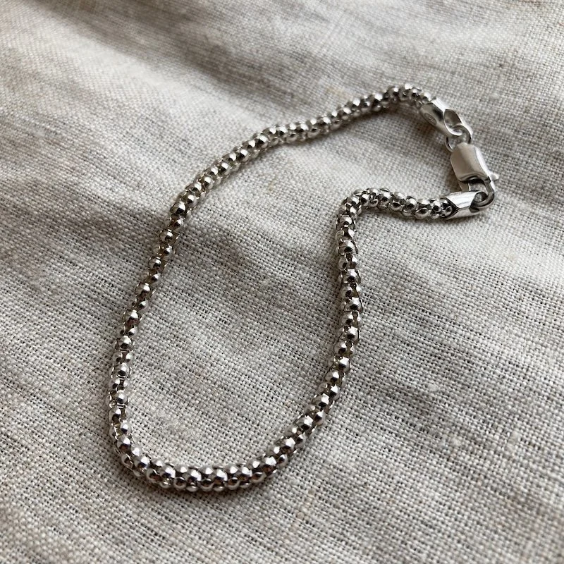 Pretty Sterling Silver Popcorn Chain Bracelet
