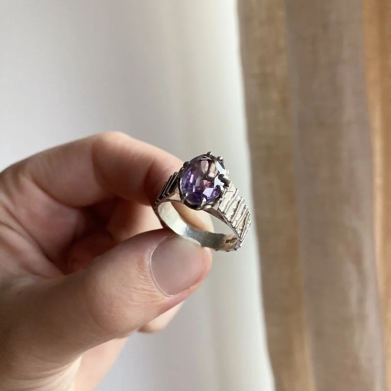 vintage abstract solid silver and amethyst ring 2.jpeg