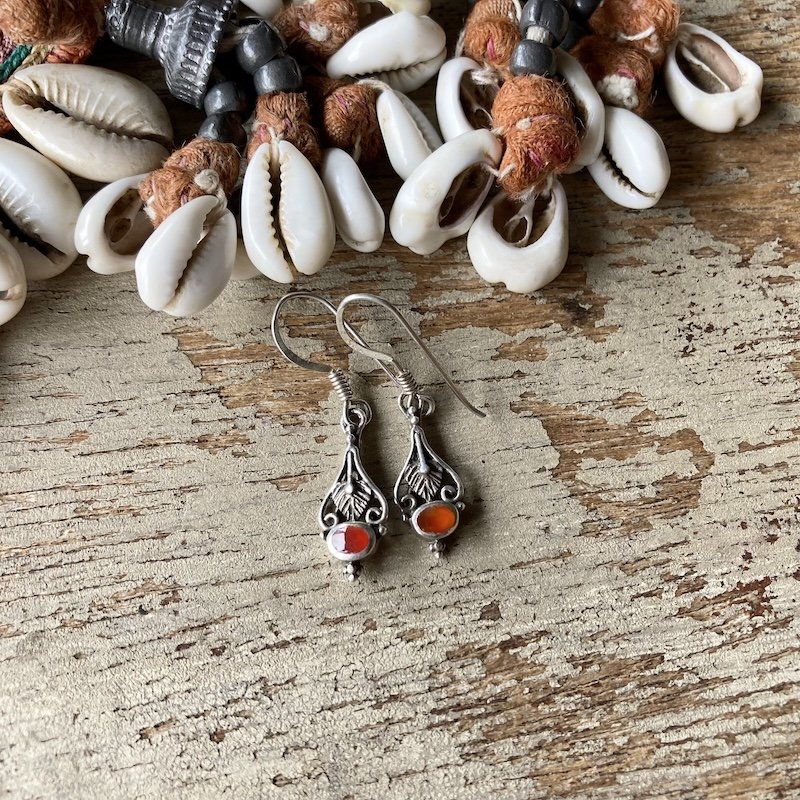 ornate sterling silver earrings with inlaid carnelian 1.jpeg