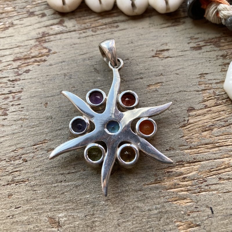 Pretty Sterling Silver Rainbow Crystal Sunburst Pendant