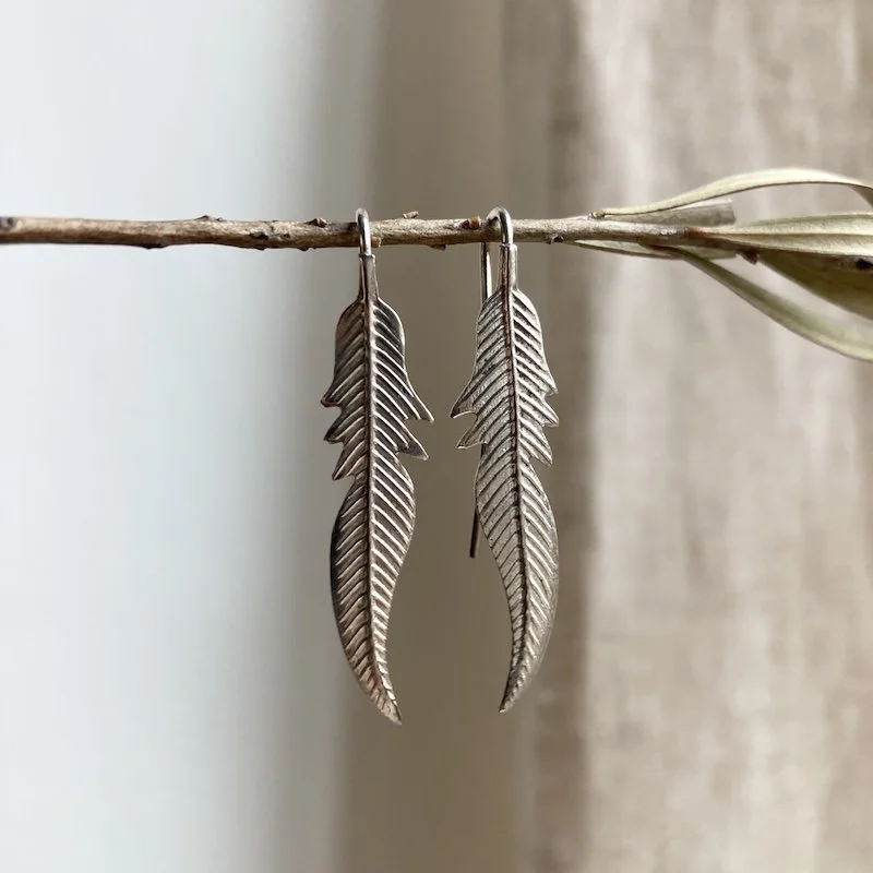 vintage sterling silver feather earrings 4.jpeg