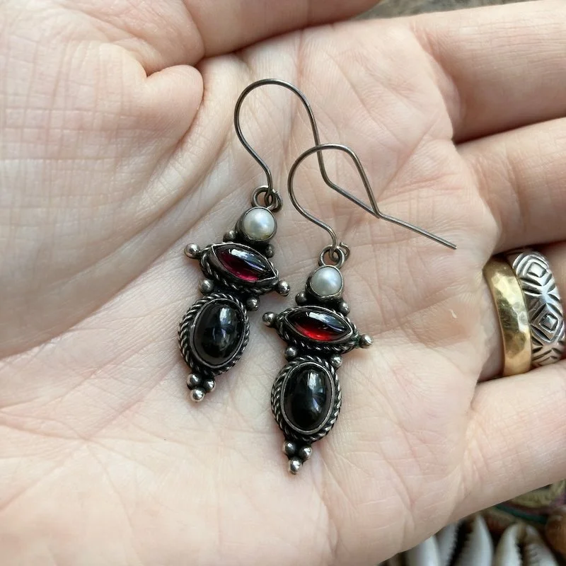 sterling silver, garnet and pearl earrings 4.jpeg