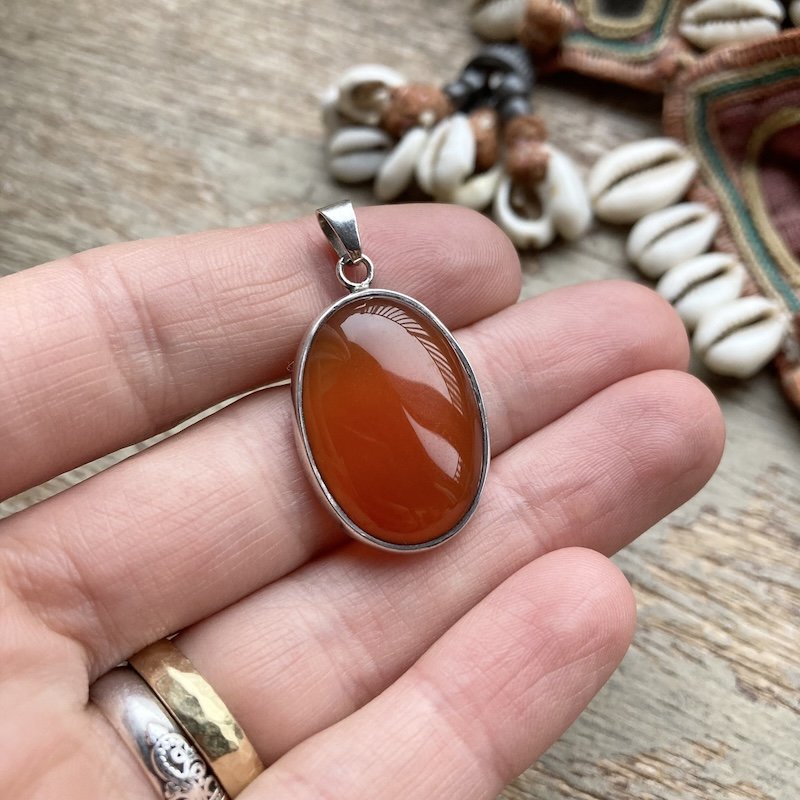 Vintage Sterling Silver Orange Carnelian Pendant