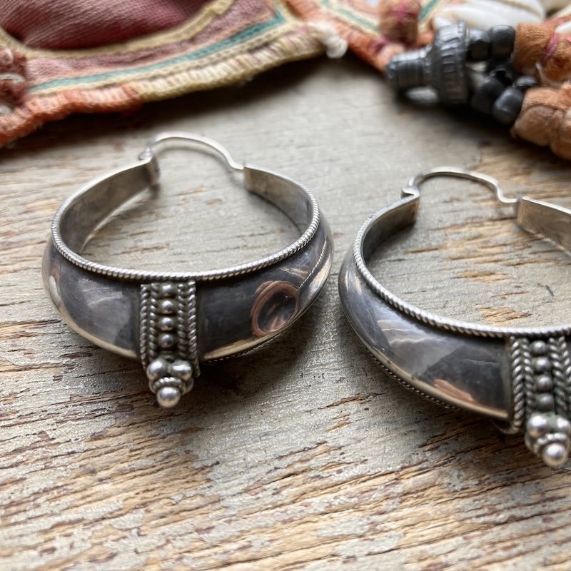 Funky Vintage Indian Sterling Silver Hoops