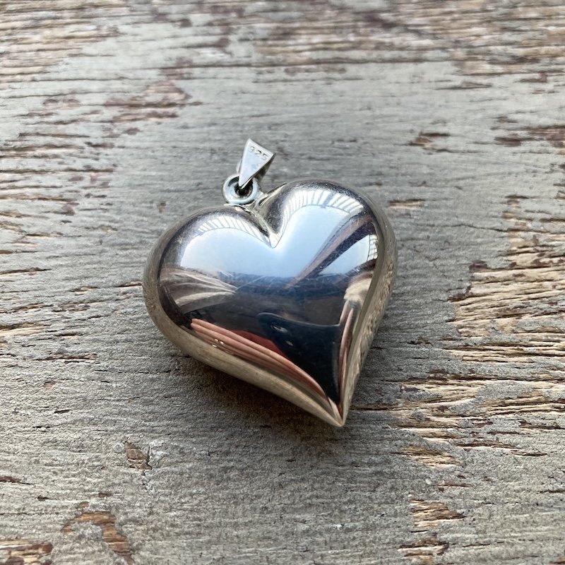 Lovely Large Sterling Silver Puffy Heart Pendant