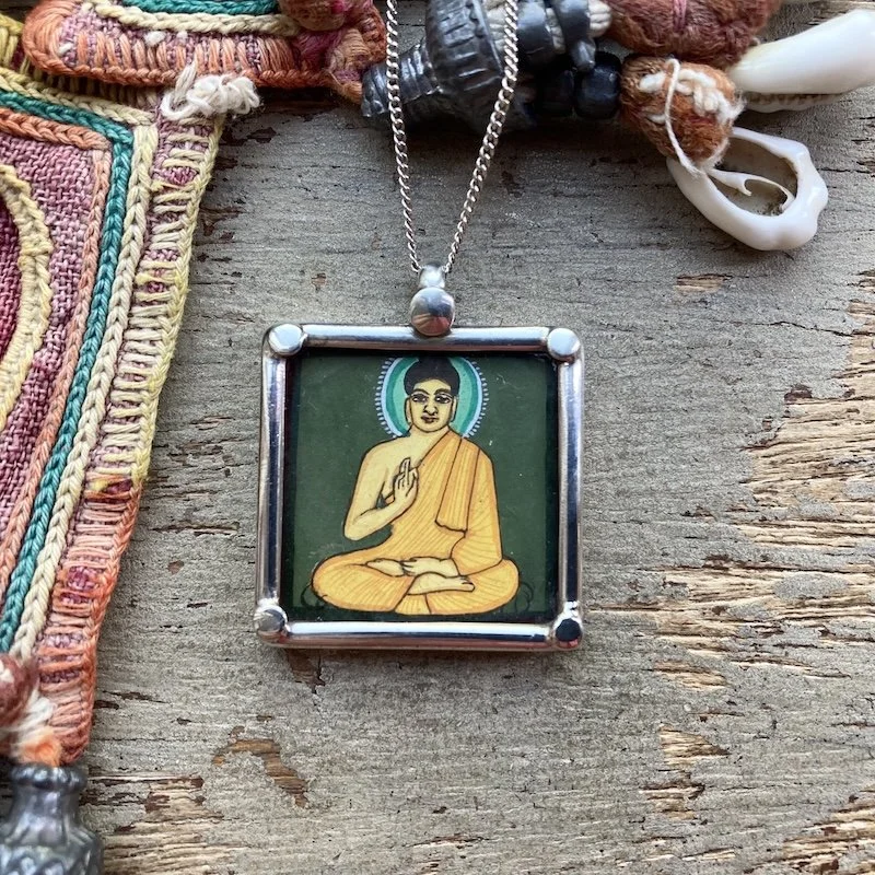 vintage handpainted sterling silver Indian buddha necklace 1.jpeg