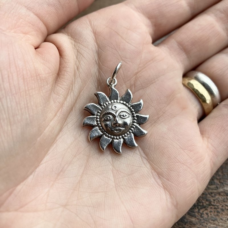 Dreamy Indian Sterling Silver Celestial Sun Pendant