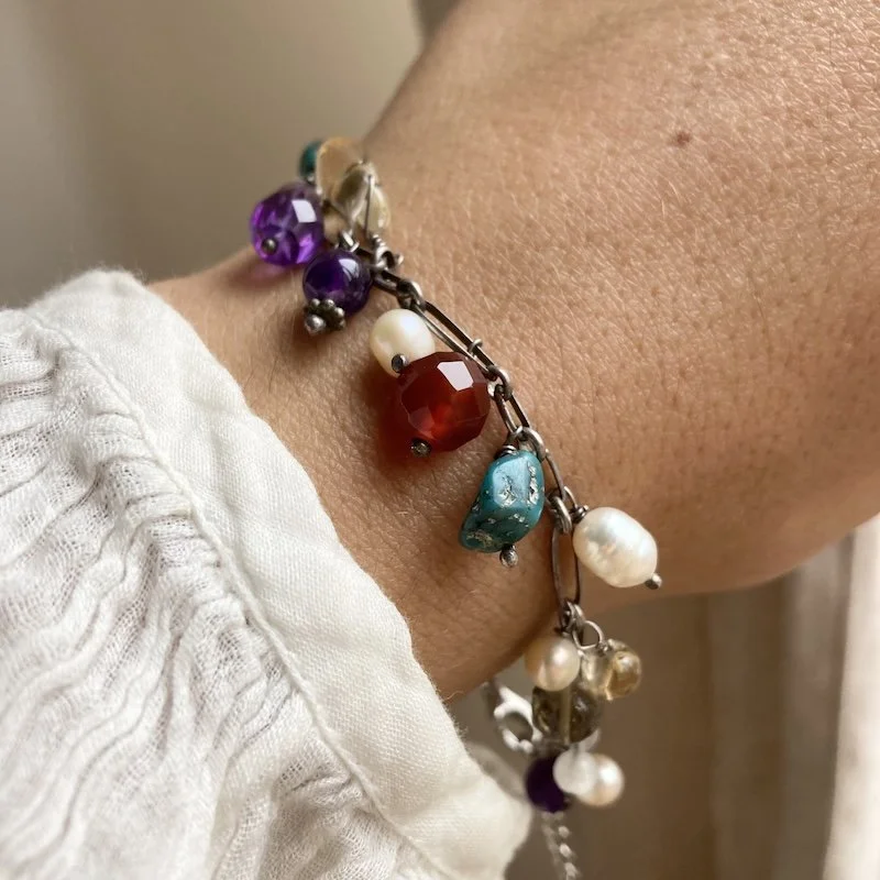 Beautiful Vintage Sterling Silver Crystal and Pearl Bracelet